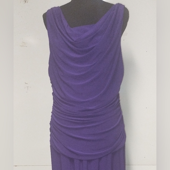 Nightway purple v check low back pull over ruched bodace stretchy dress S: 14W - Picture 3 of 5
